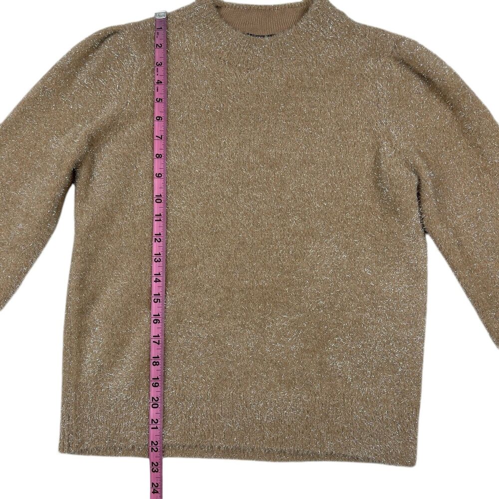 White House Black Market Metallic Tinsel Sweater Medium Champagne Long Sleeve - Picture 8 of 10
